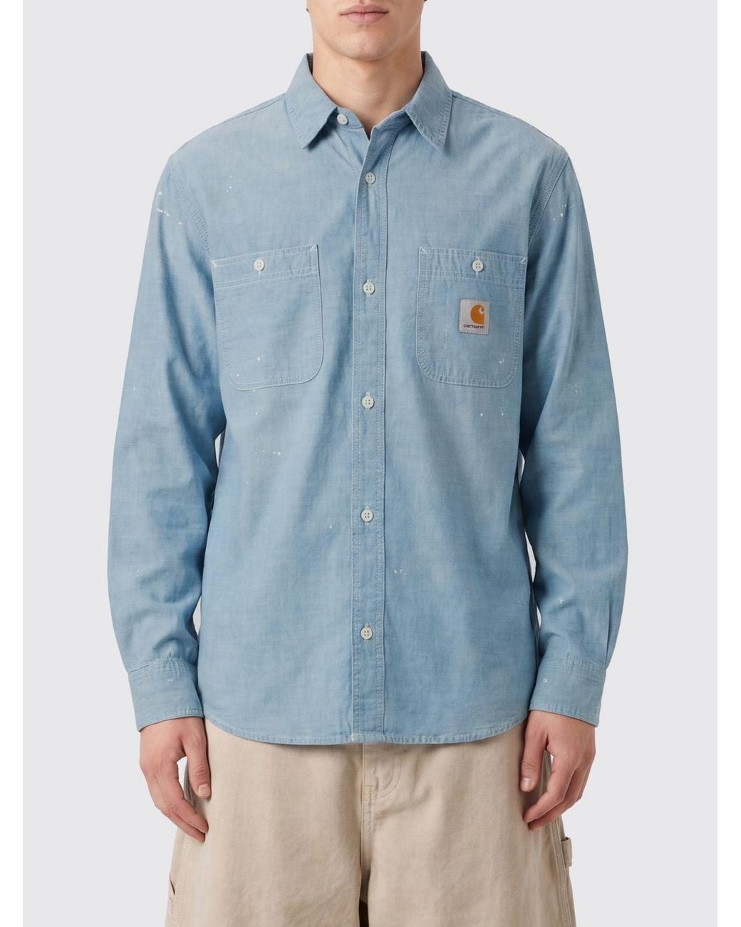 Carhartt Blue Slim Fit Cotton Casual Shirt With French Collar And Patch Pocket for men