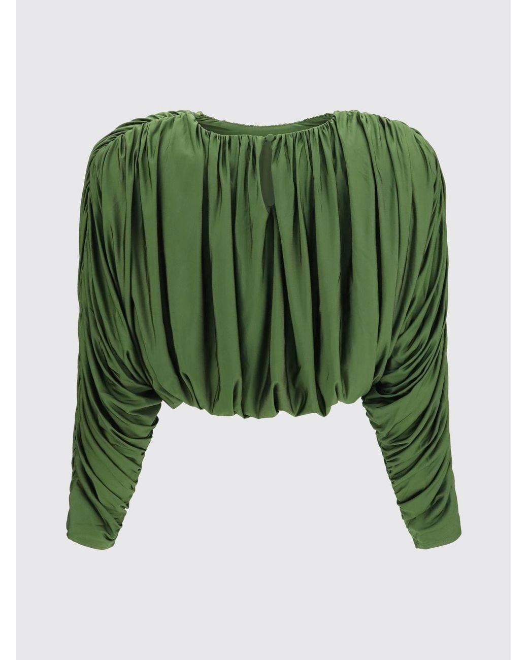 Self-Portrait Green Draped Cropped Long-Sleeved Jersey Top