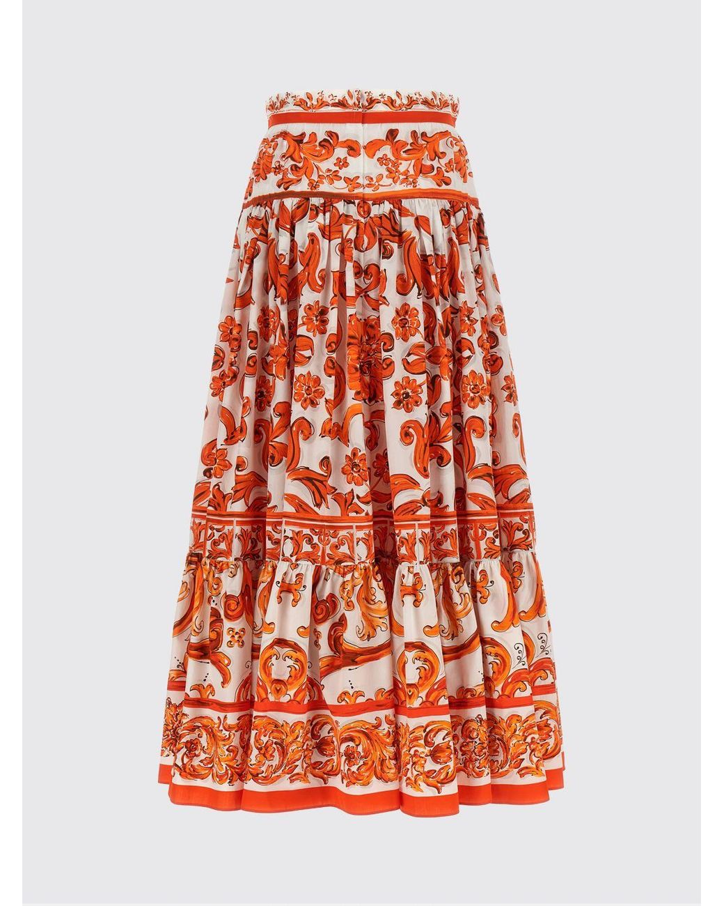 Dolce & Gabbana Red Dolce &Amp Gabbana Majolica Print Cotton Full Midi Skirt