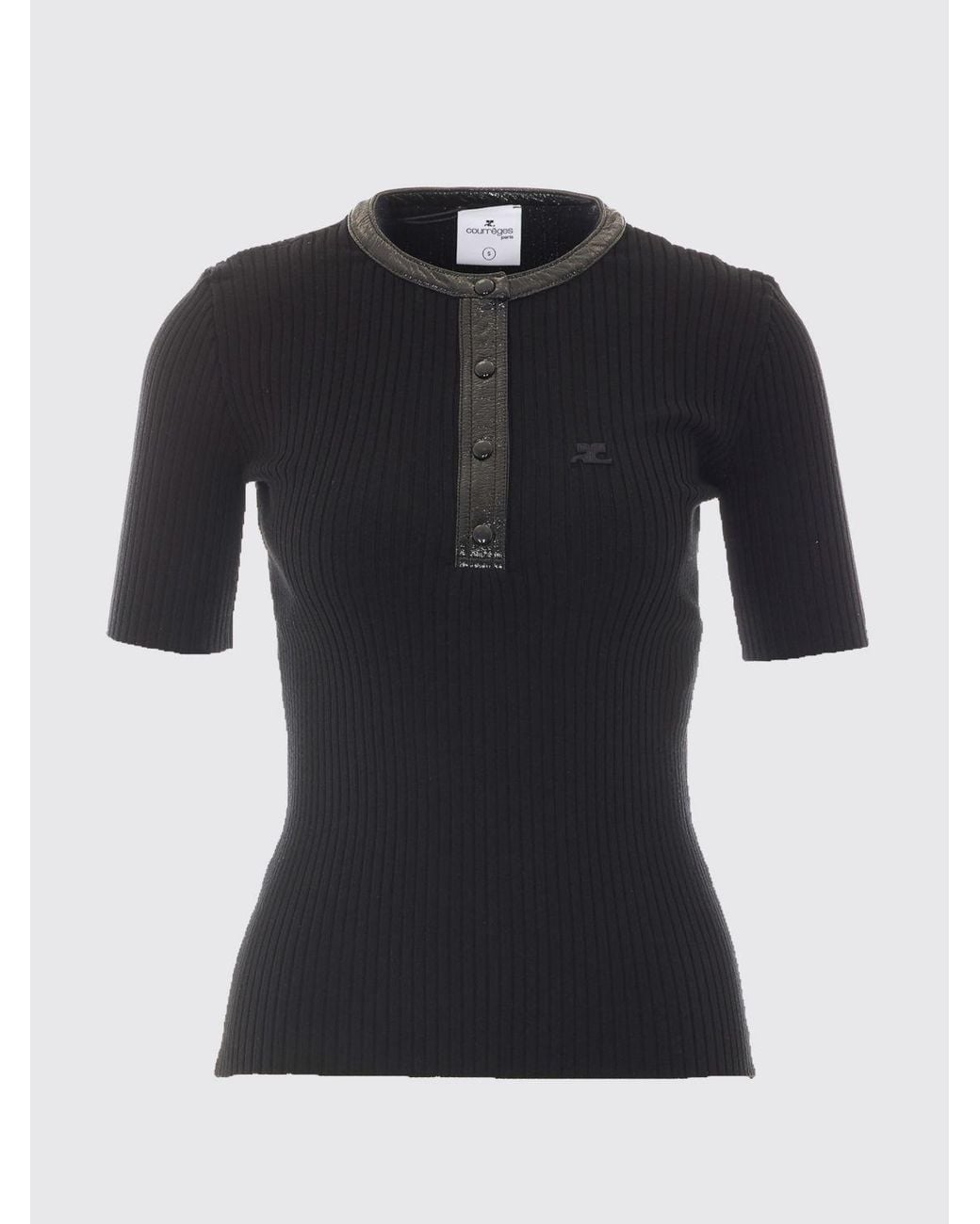Courreges Black Courr&Egrave	Ges Slim Fit Short-Sleeved Knit Top With A Buttoned Neckline