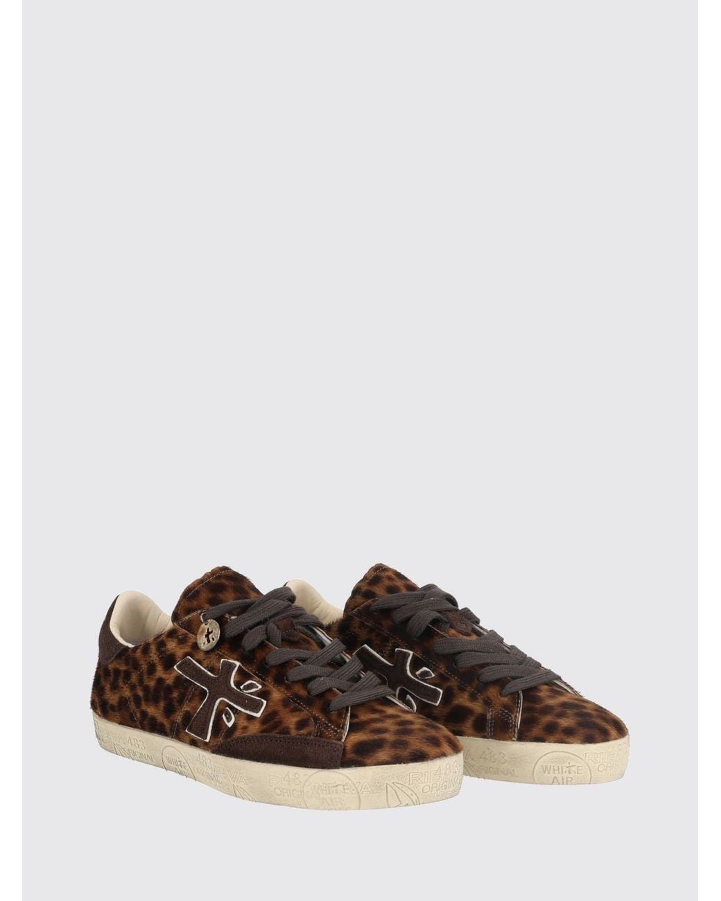 Premiata Brown Stevend Animal Print Pony Hair And Suede Trainers