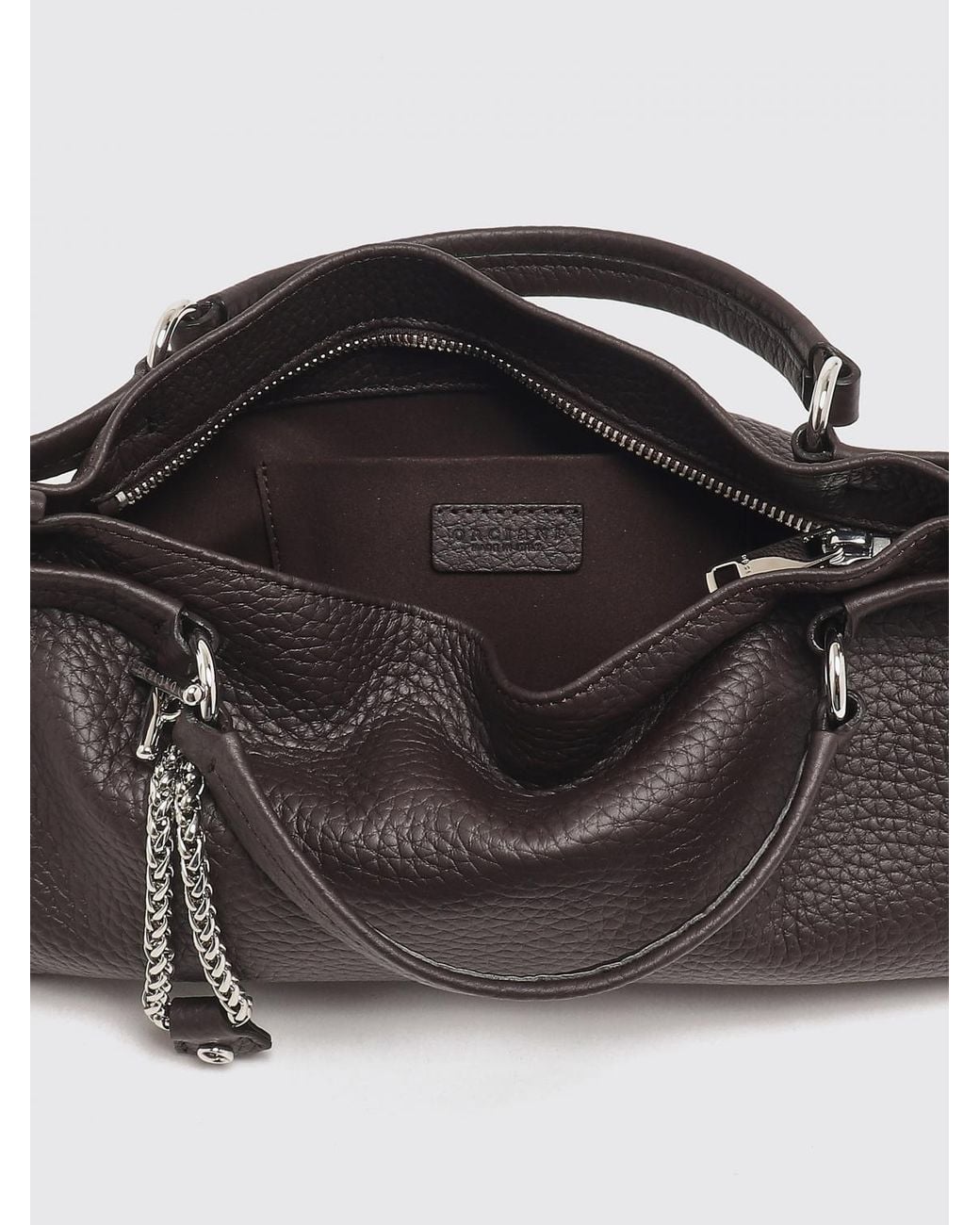 Orciani Gray Virgo Grained Leather Handbag With Double Handle And Logo Charm