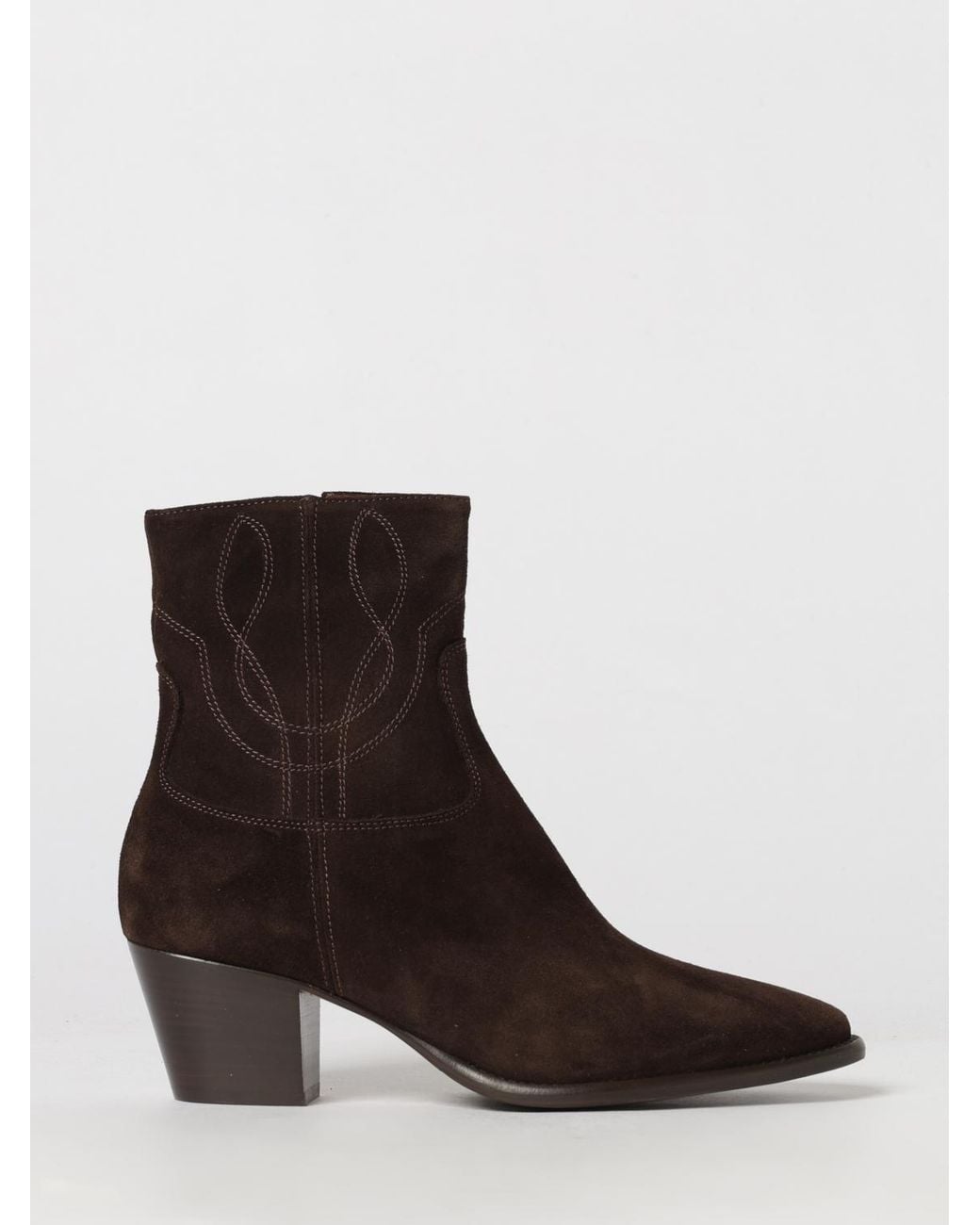 Anna F. Brown Suede Western Boots With Almond Toe