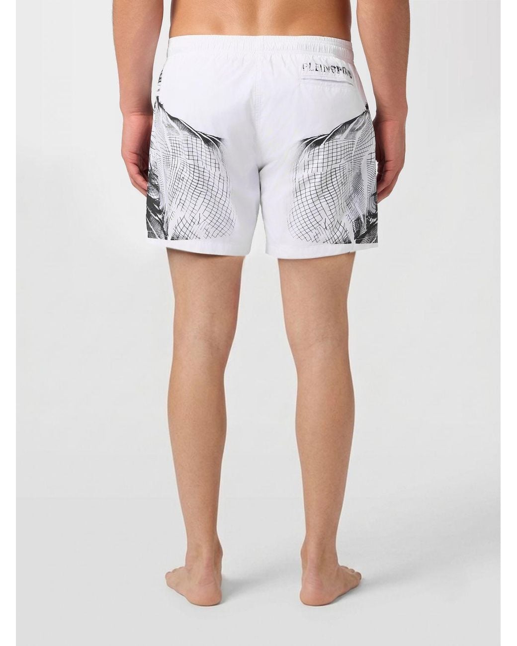 Philipp Plein Blue Polyester Swim Shorts With Graphic Print And Drawstring Waist for men