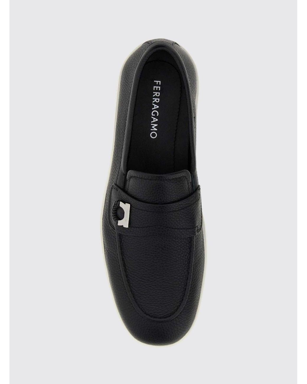 Ferragamo White Grained Calf Leather Loafers With Metal Gancini for men