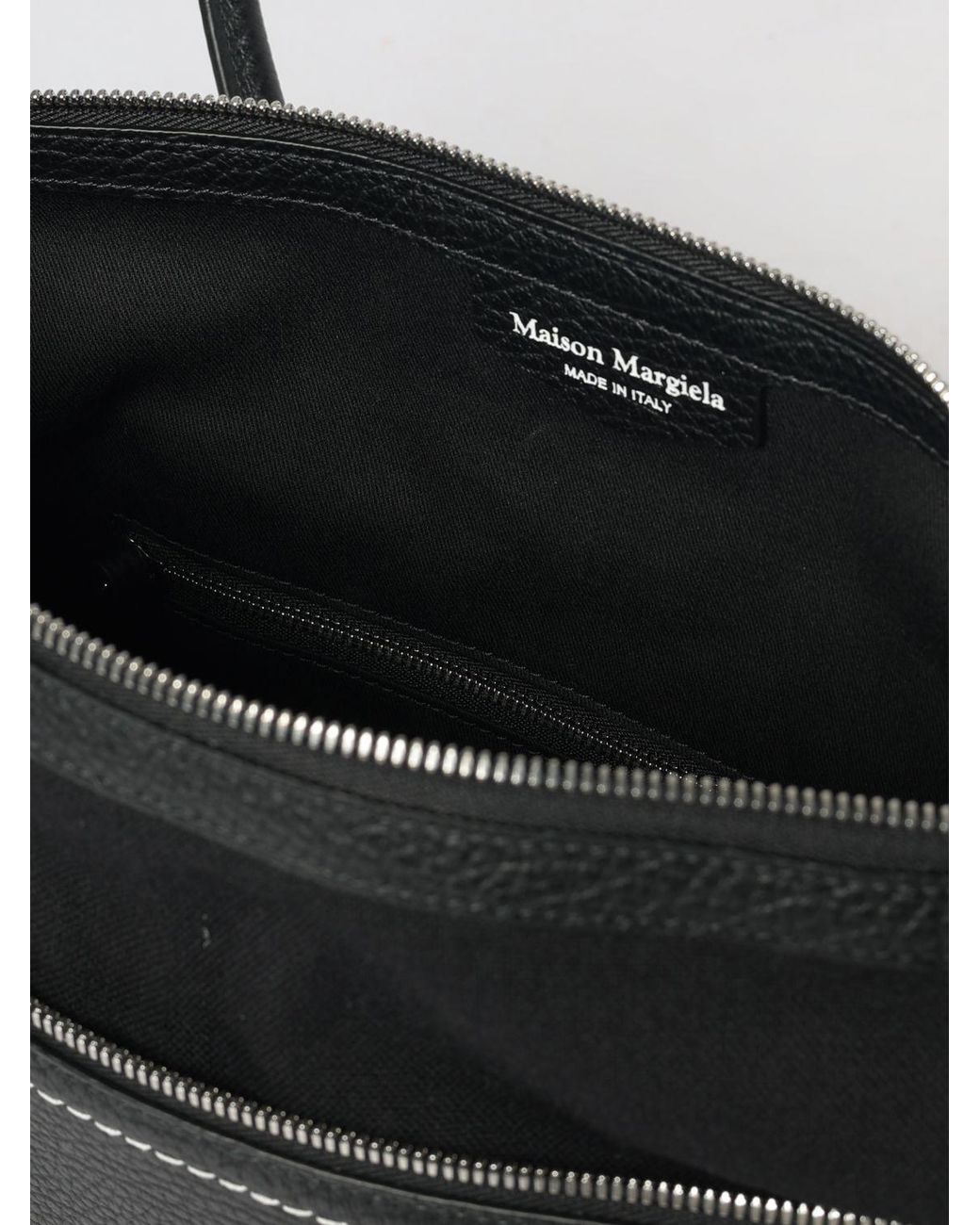Maison Margiela Black 5Ac Calfskin Shoulder Bag With Contrast Stitching
