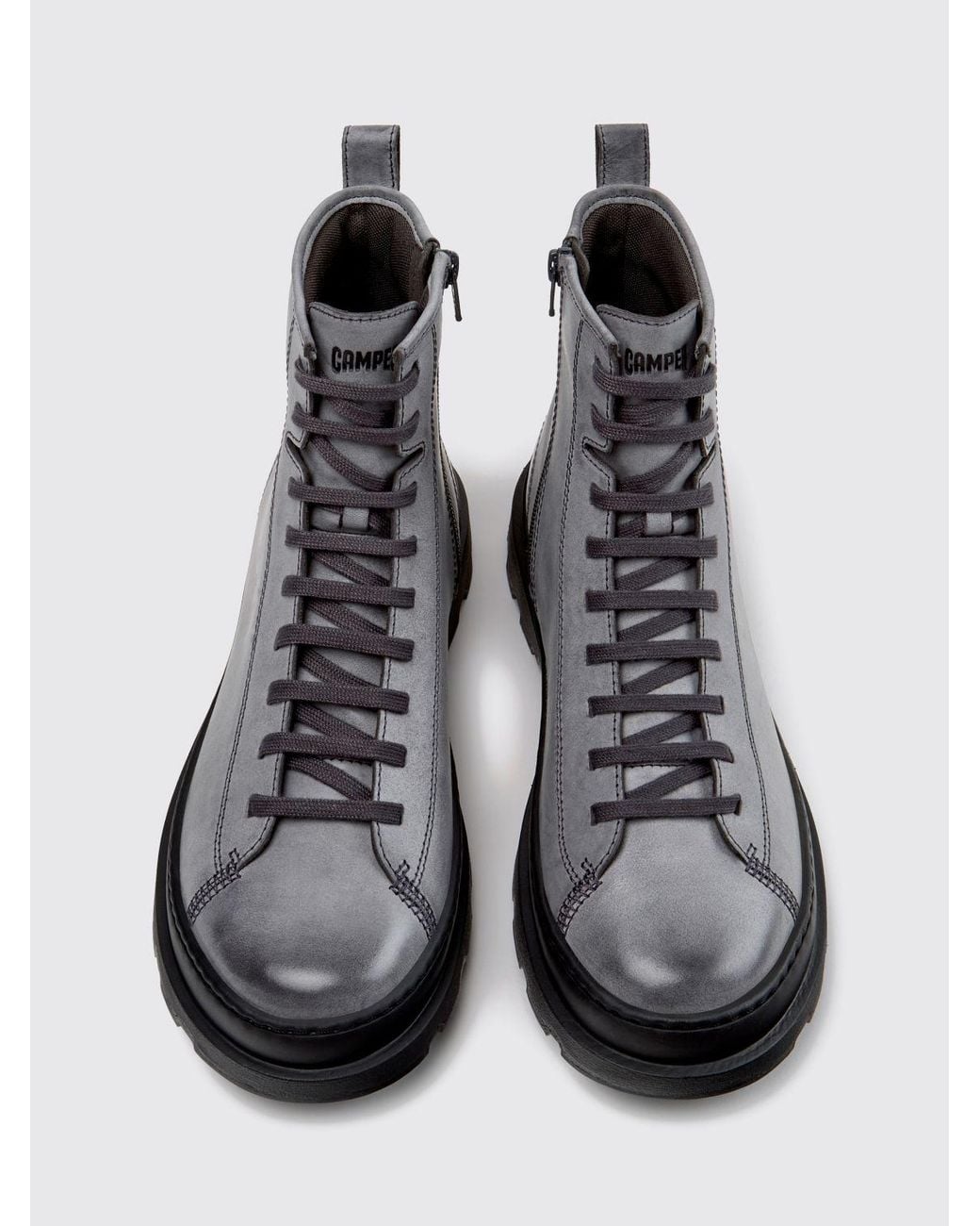 Camper Gray Brutus+ Leather Lace-Up Ankle Boots With Lug Sole for men