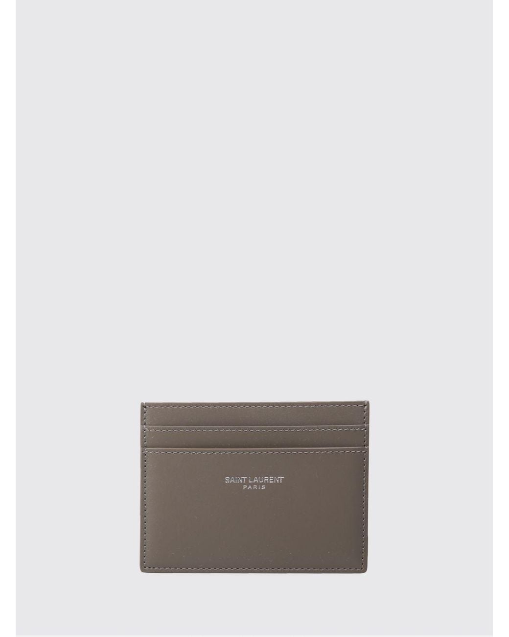 Saint Laurent Gray Flat Calfskin Card Holder With Laminated Logo for men