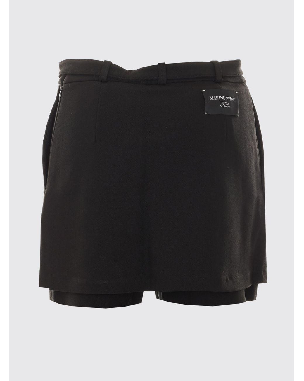 MARINE SERRE Black High-Waisted Viscose Shorts With Adjustable Belt