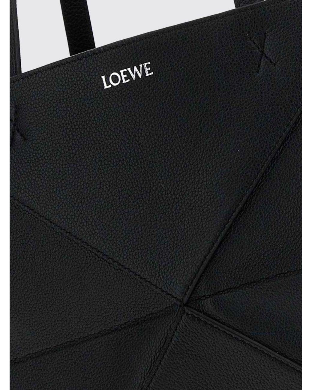 Loewe Black Large Puzzle Fold Calfskin Leather Tote Bag With Laminated Logo