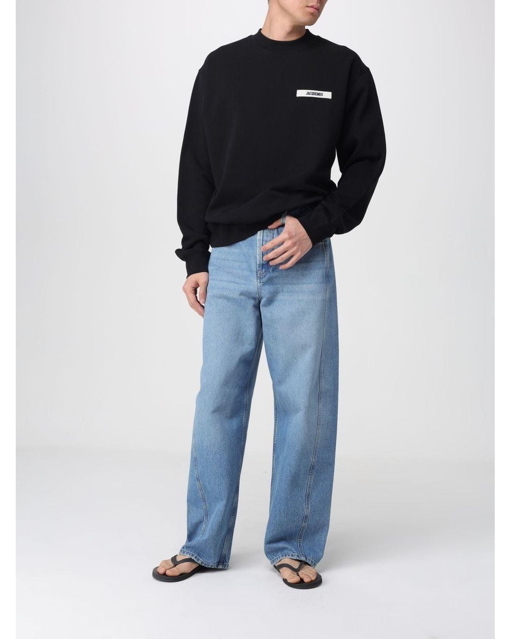 Jacquemus Blue Logo Cotton Crewneck Sweatshirt for men