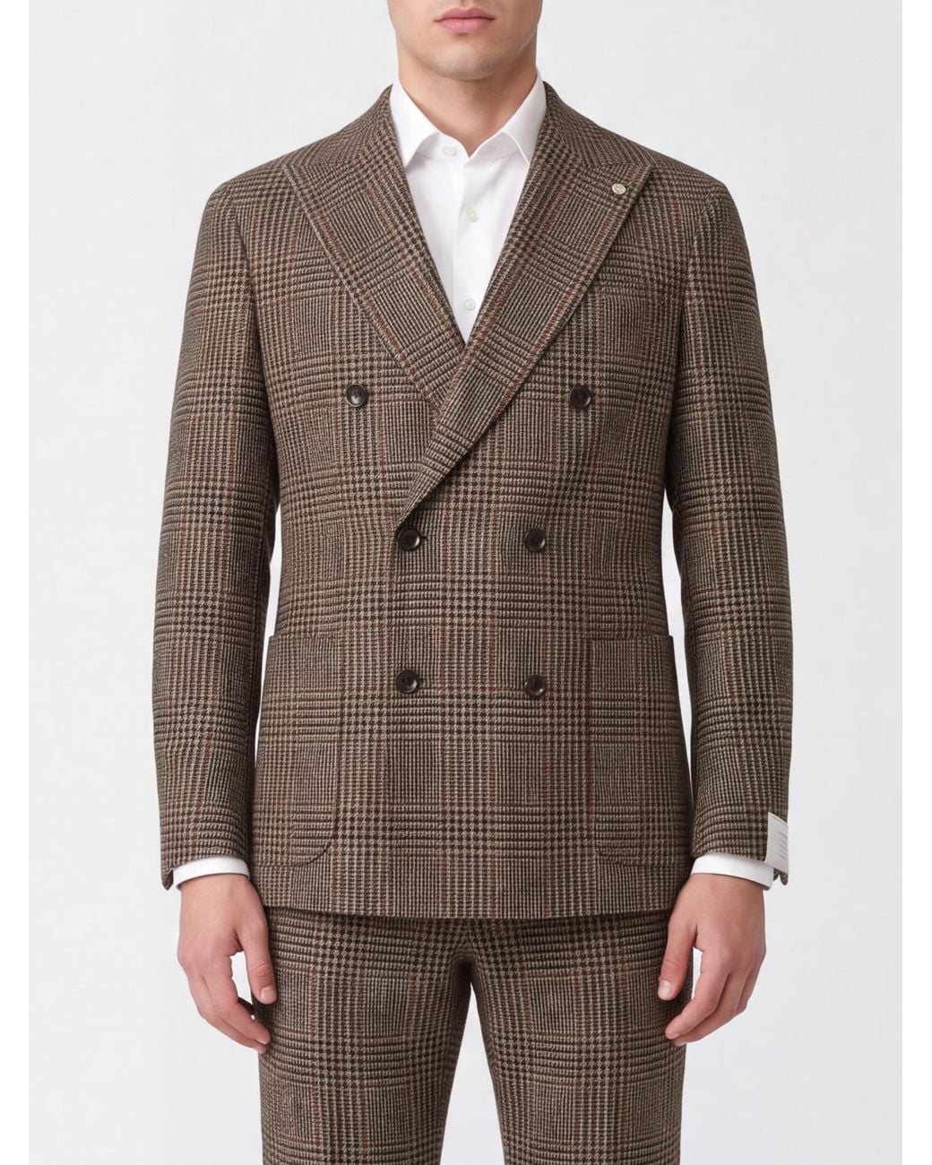 Luigi Bianchi Brown Houndstooth Check Double-Breasted Blazer for men