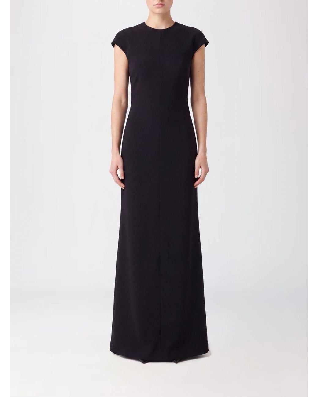 Jil Sander Black Long Virgin Wool Dress With Short Sleeves And Back Slit