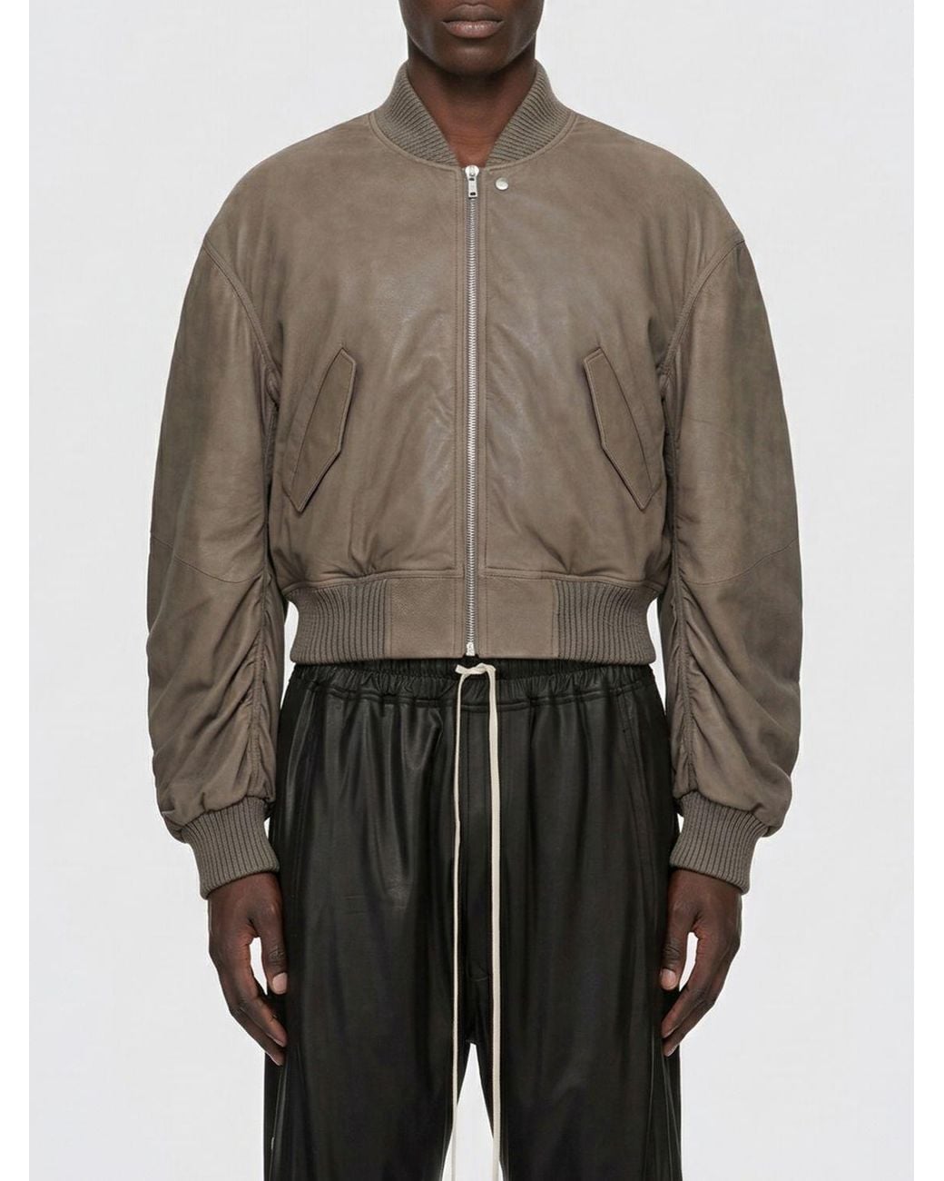 Rick Owens Gray Leather Bomber Jacket for men