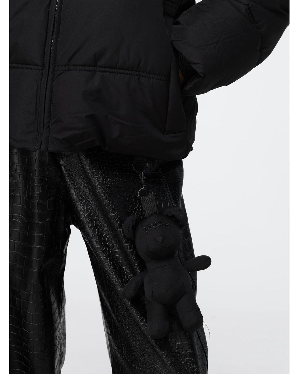 DISCLAIMER Black Quilted Short Puffer Jacket With Hood And Funnel Neck