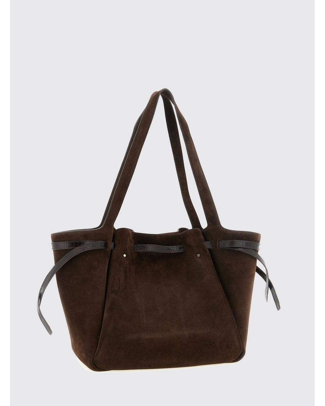 Tory Burch Brown Romy Leather And Suede Shoulder Bag With Double T Logo