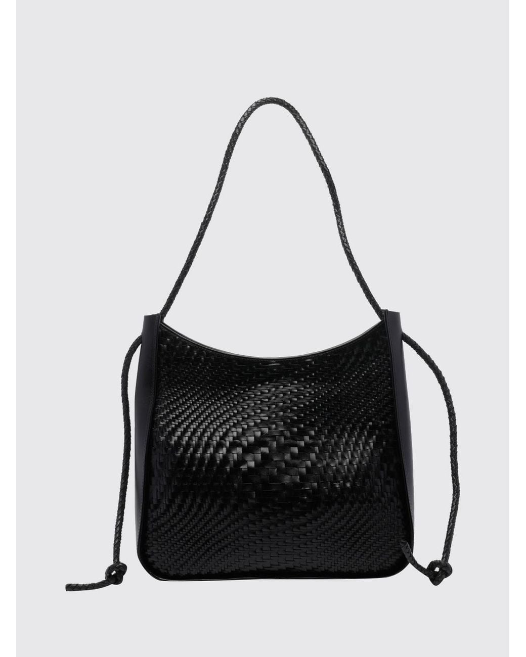 Dragon Diffusion Black Woven Leather Tote Bag With Single Handle