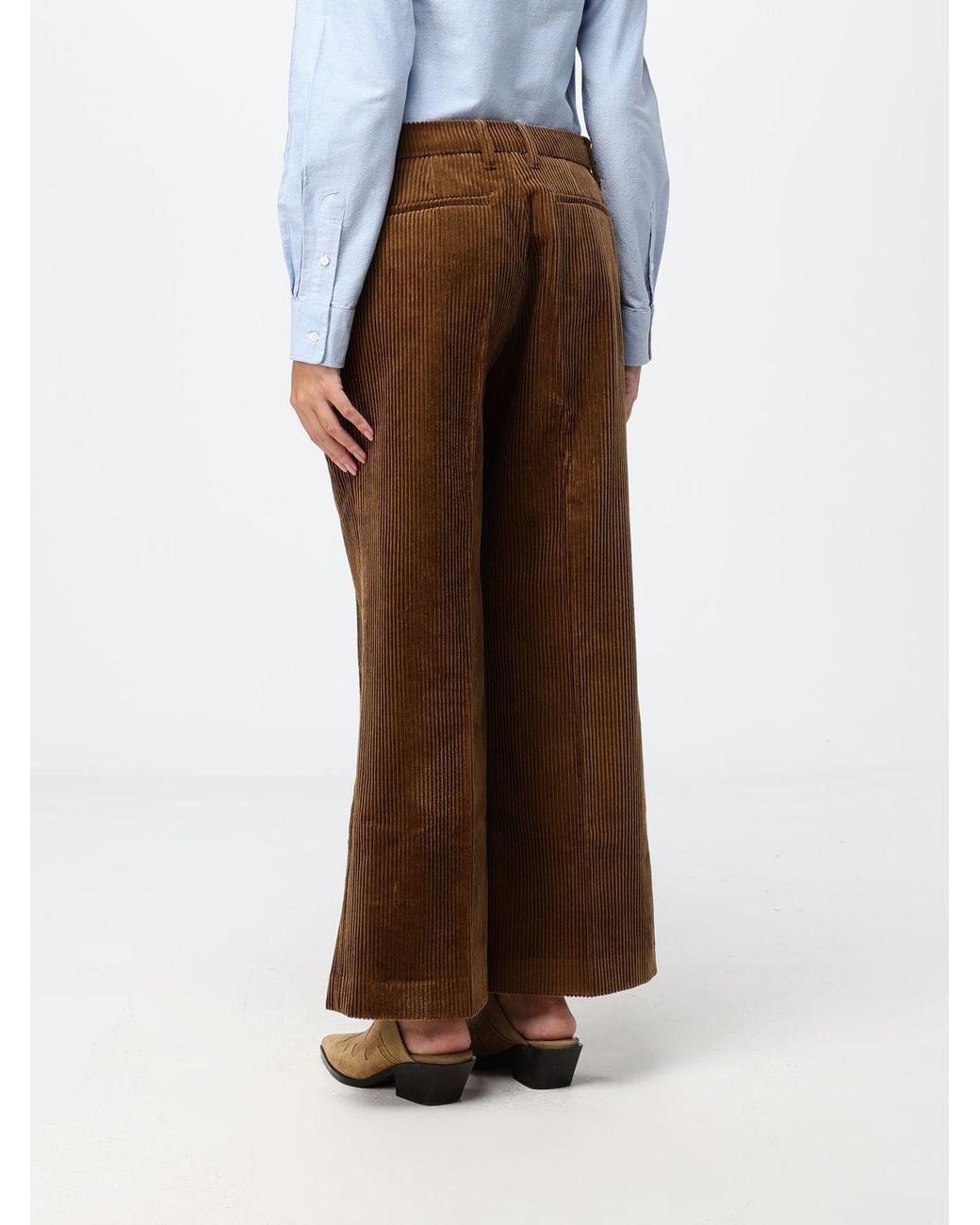 FRAME Brown Swing Mid-Rise Wide Leg Corduroy Trousers