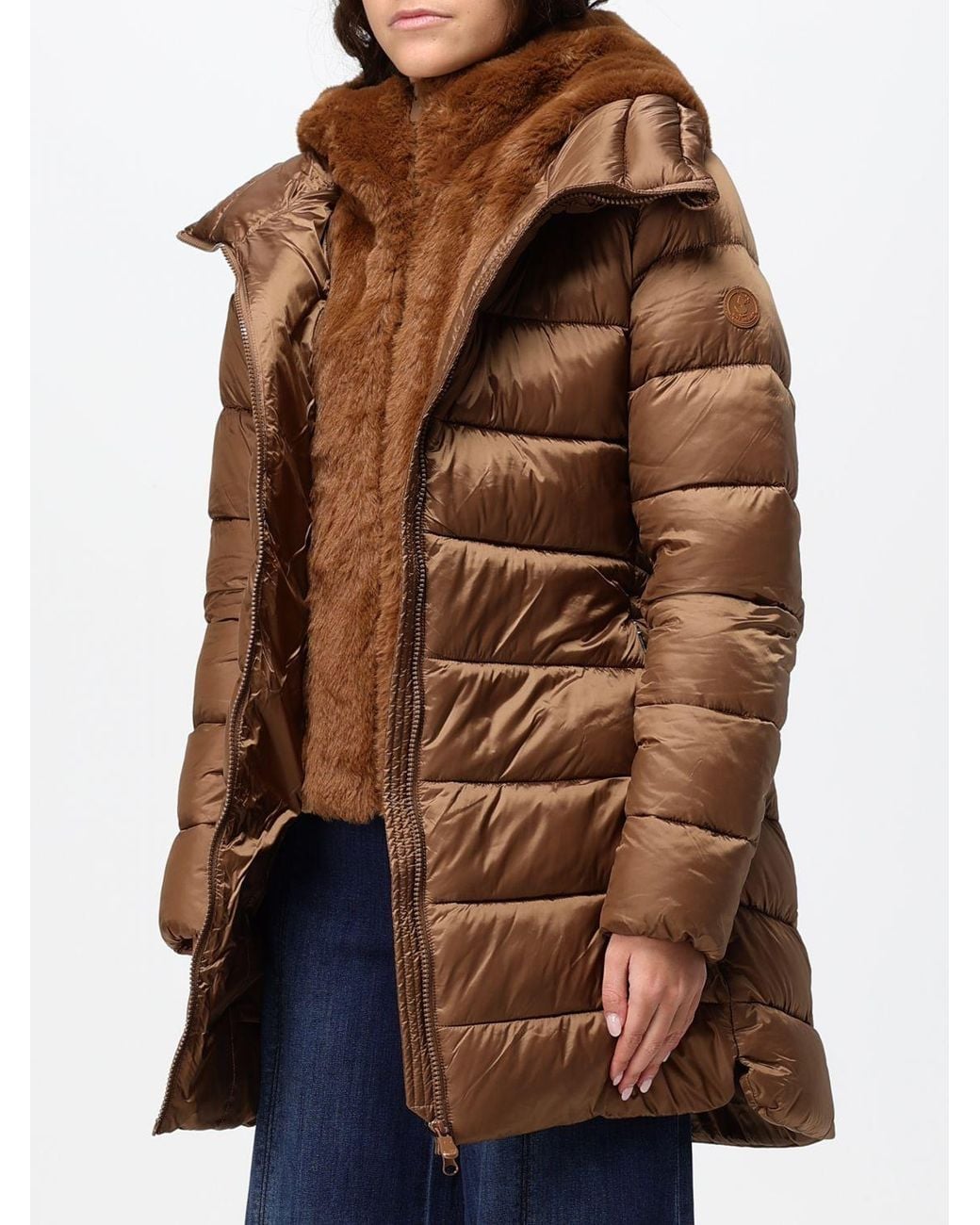 Save The Duck Brown Matilda Knee-Length Puffer Jacket With Hood