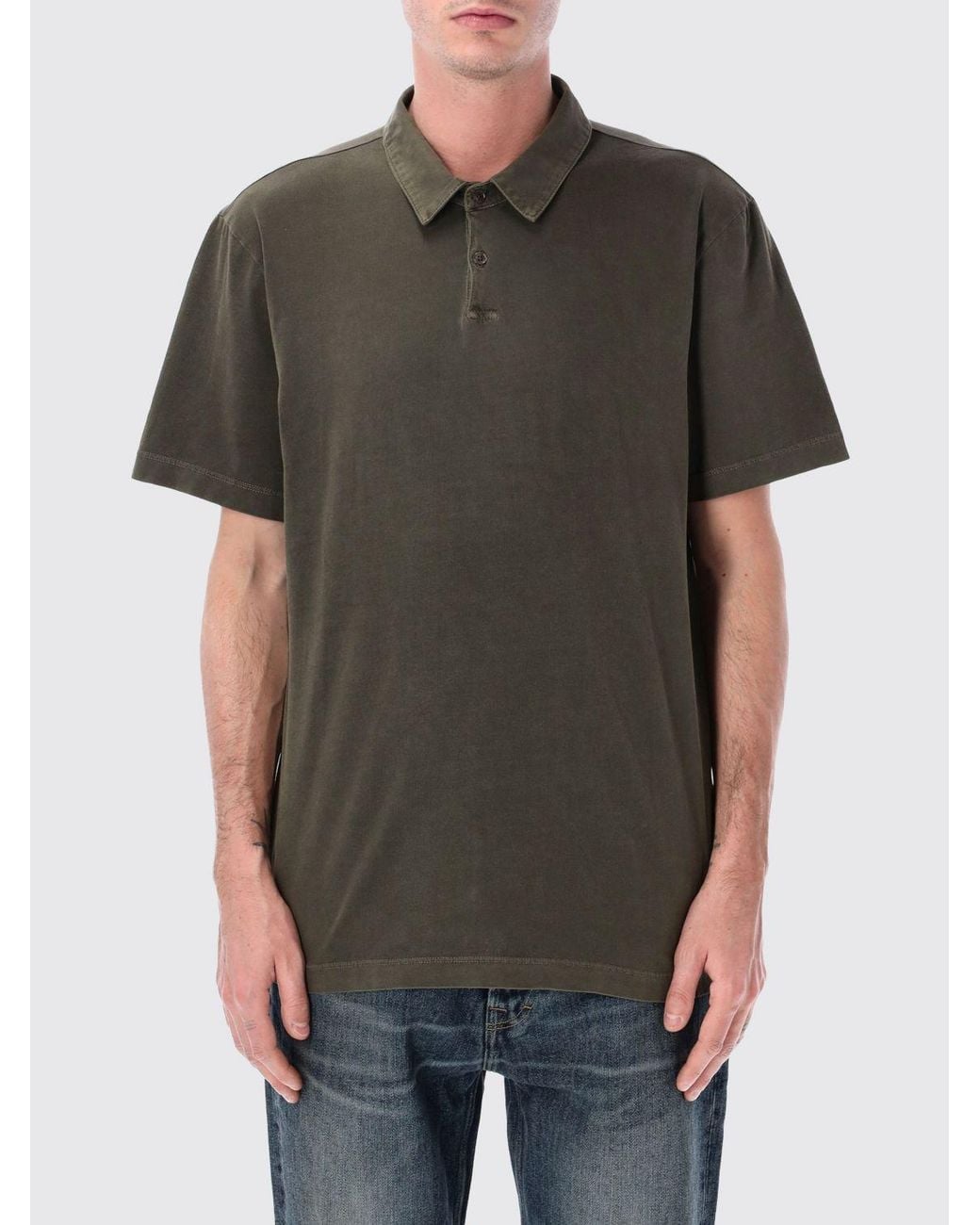 James Perse Gray Short-Sleeved Supima Cotton Polo With 3-Button Placket for men