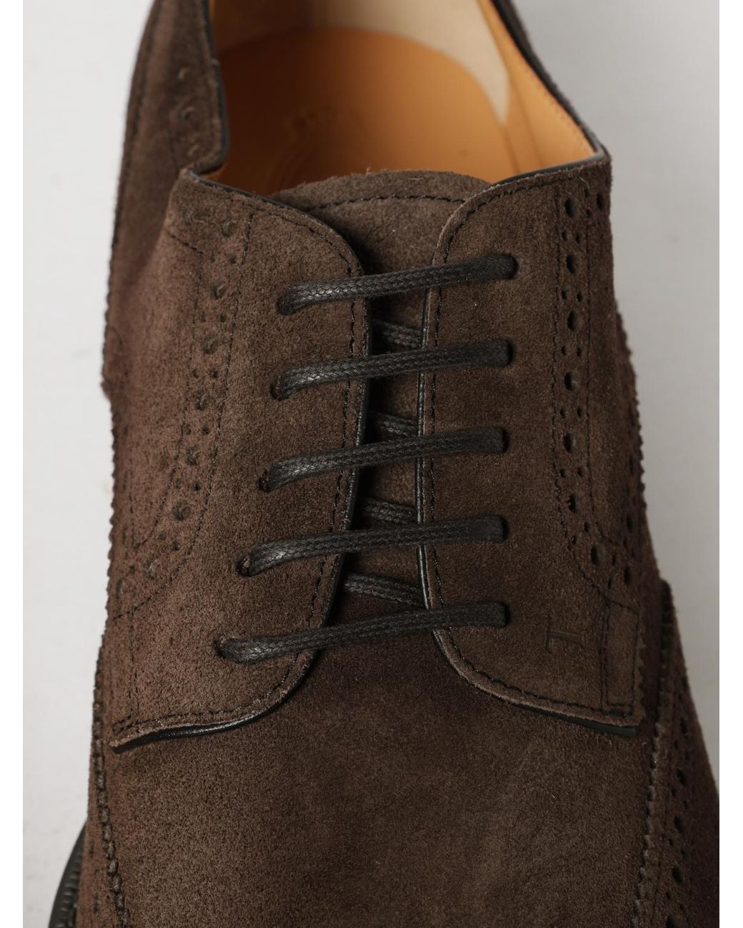 Tod's White Suede Calfskin Derby Shoes With Brogue Detailing And A Round Toe for men