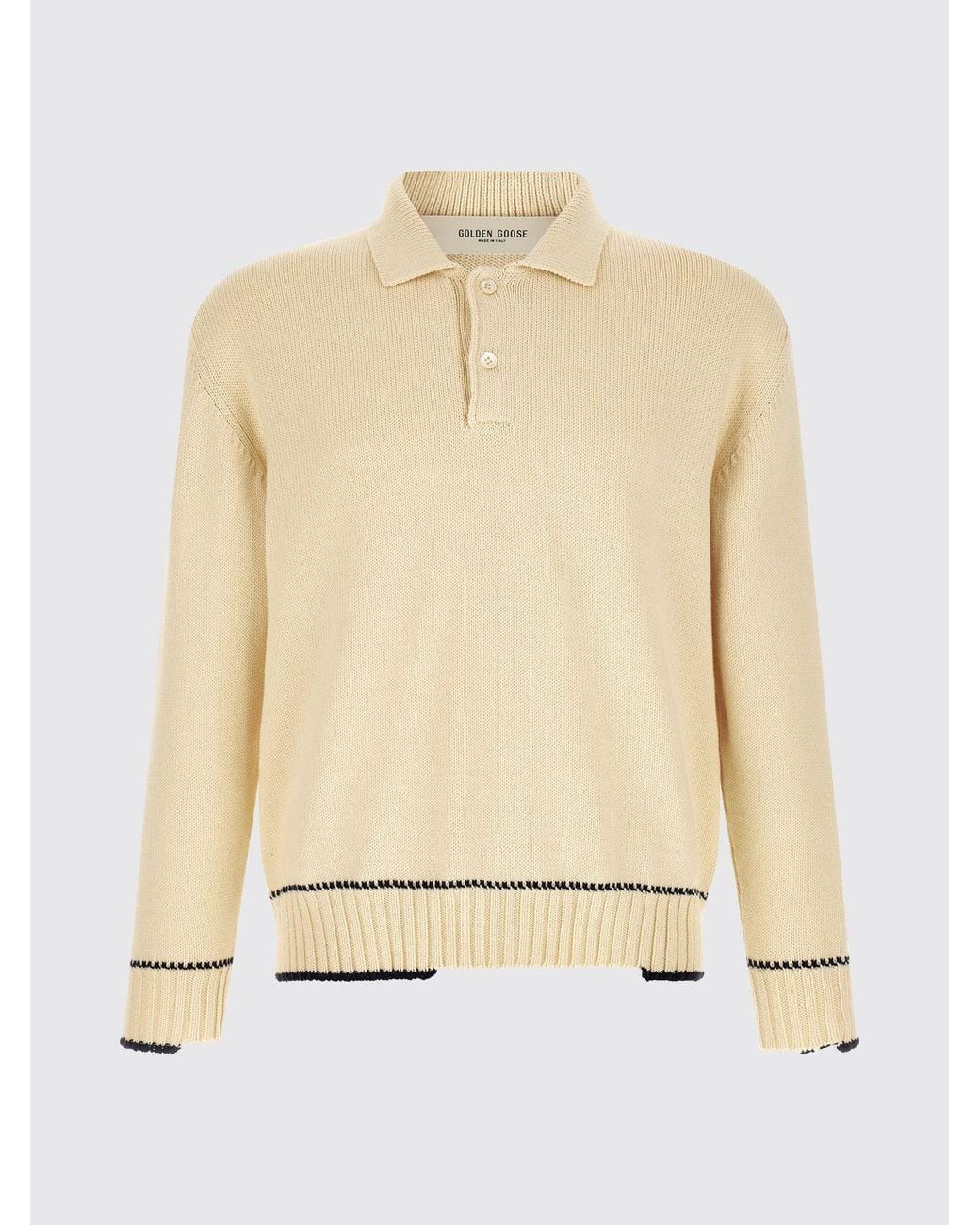Golden Goose Deluxe Brand Blue Cotton Knit Polo Shirt With Contrasting Logo Print On The Back for men