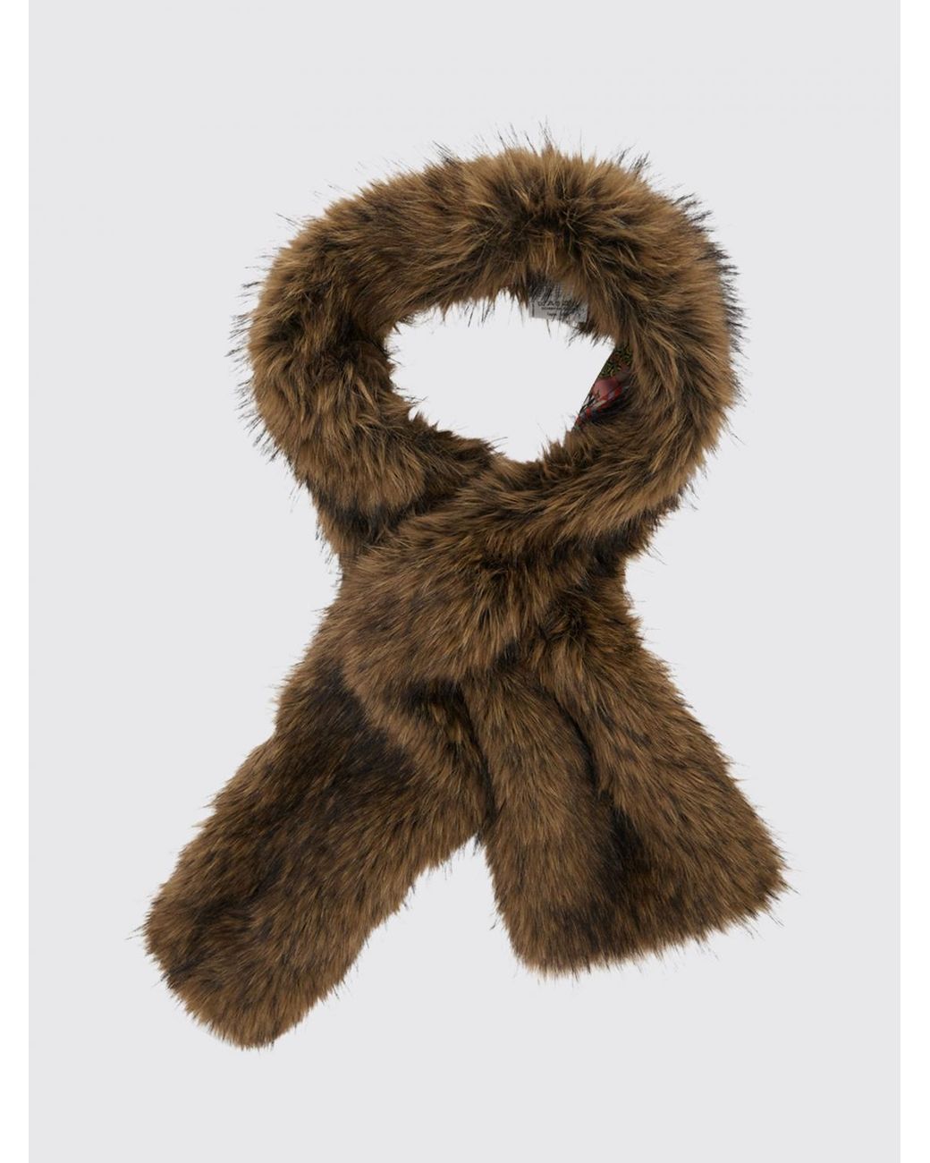 Bazar Deluxe Brown Rectangular Faux Fur Scarf With Straight Hem