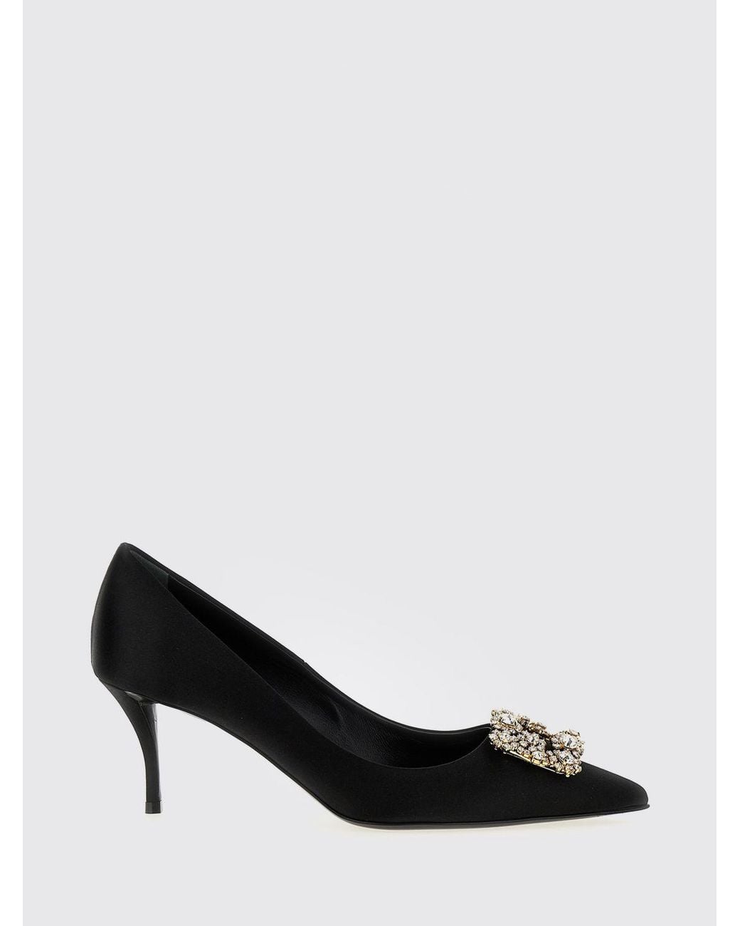 Roger Vivier Black Efflorescence Satin Pumps With Jewel Buckle