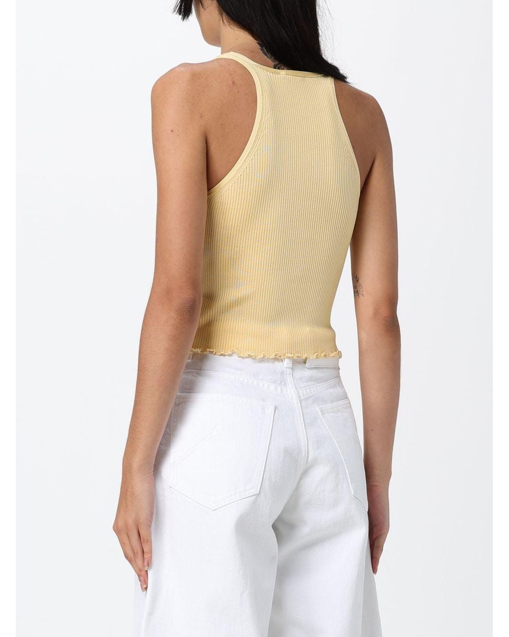 Alaïa White Slim Fit Ribbed Silk U-Neck Tank Top With Thin Straps