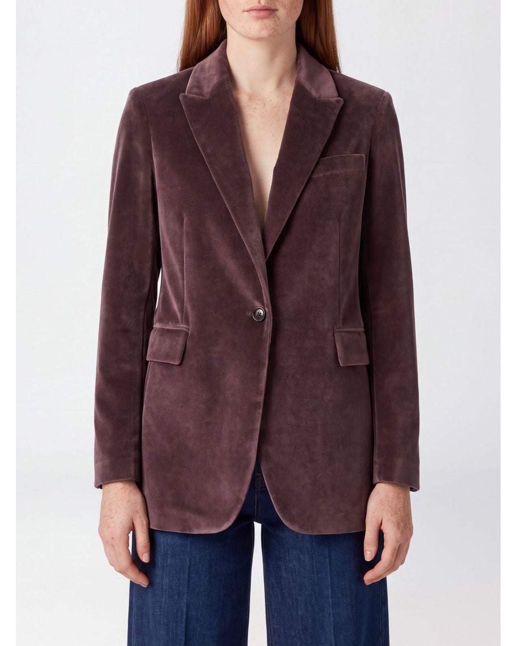 Circolo 1901 Purple Single-Breasted Velvet Blazer With Peak Lapels