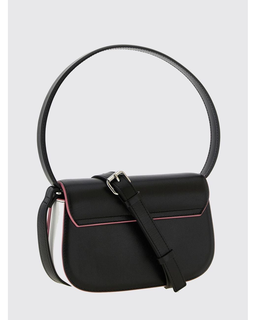 DIESEL Black 1Dr Patterned Nappa Leather Shoulder Bag With Oval D Logo