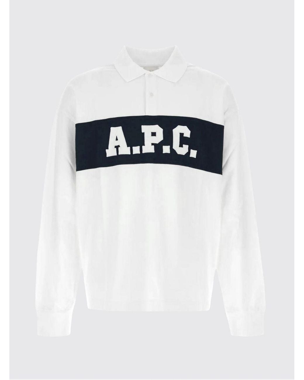 A.P.C. White Long-Sleeved Cotton Polo Shirt With Contrast Logo for men