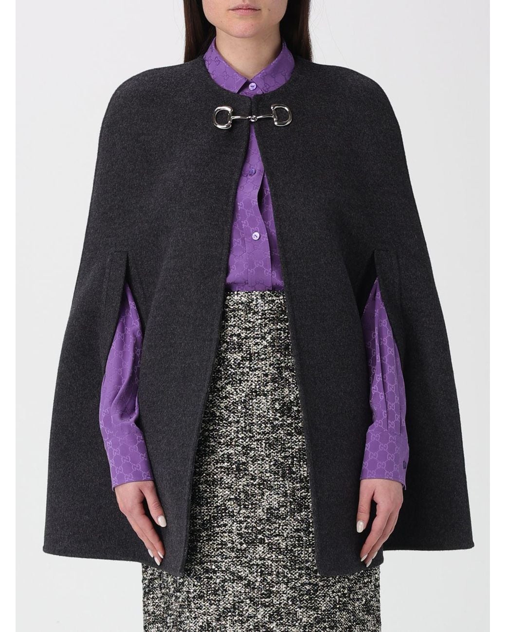 Gucci Black Wool And Silk Cape With Clamp Detail