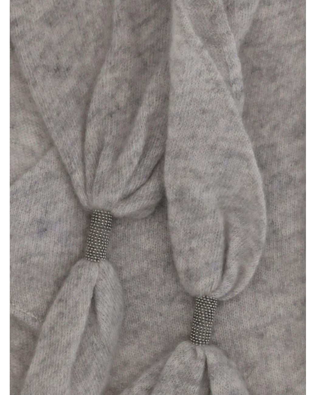 Brunello Cucinelli Gray Triangular Cashmere Scarf With Embroidery And Monili