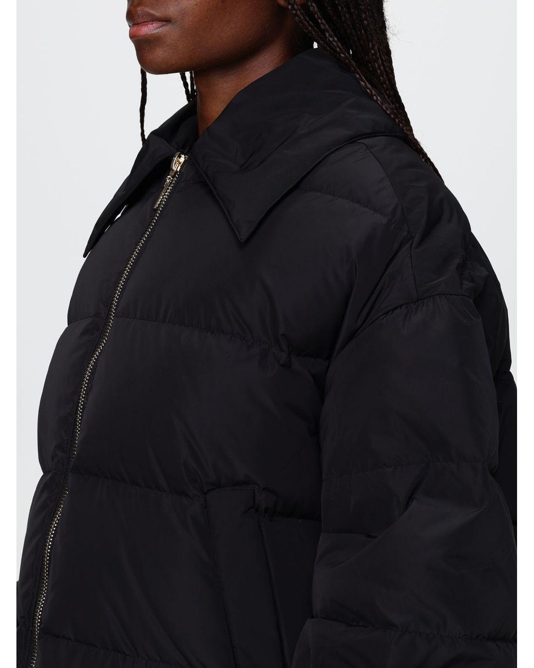 Twinset Black Water-Repellent Cropped Puffer Jacket With Removable Faux Fur Collar