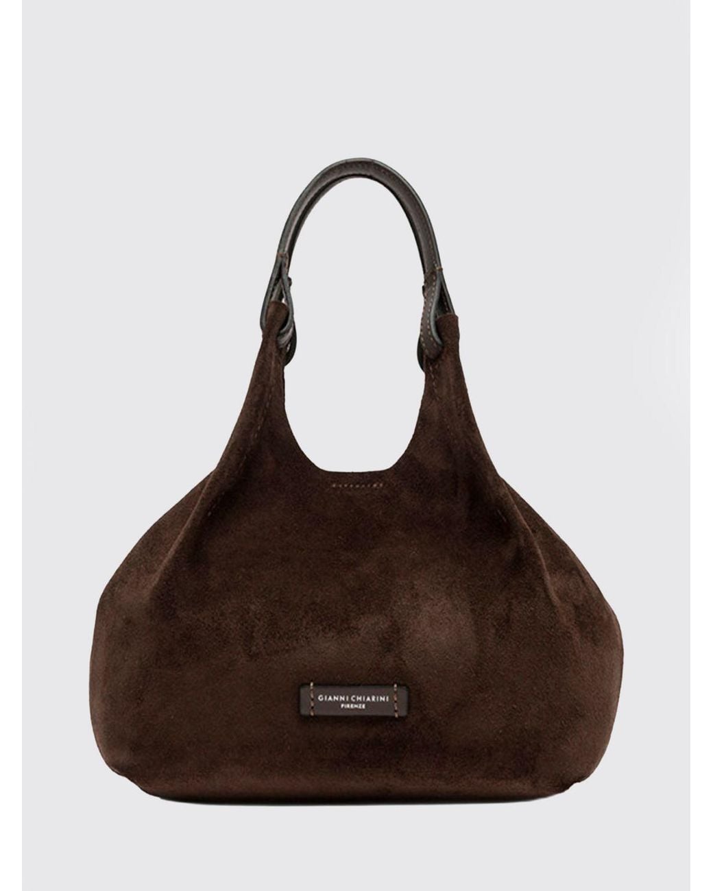 Gianni Chiarini Brown Dua Suede Calfskin Handbag With Double Handle And Laminated Logo