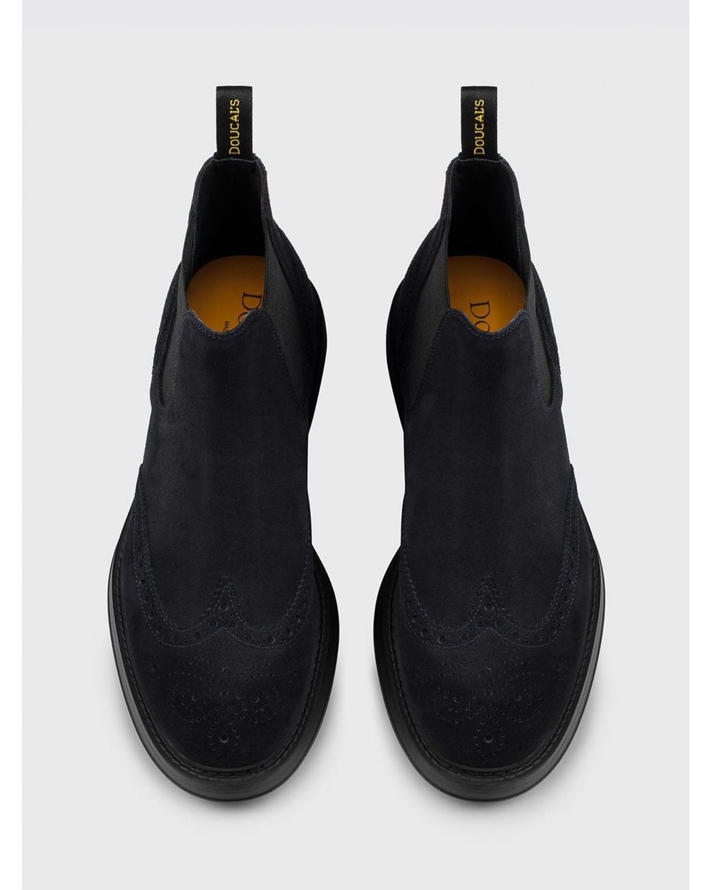 Doucal's Blue Suede Ankle Boots With Brogue Motif for men