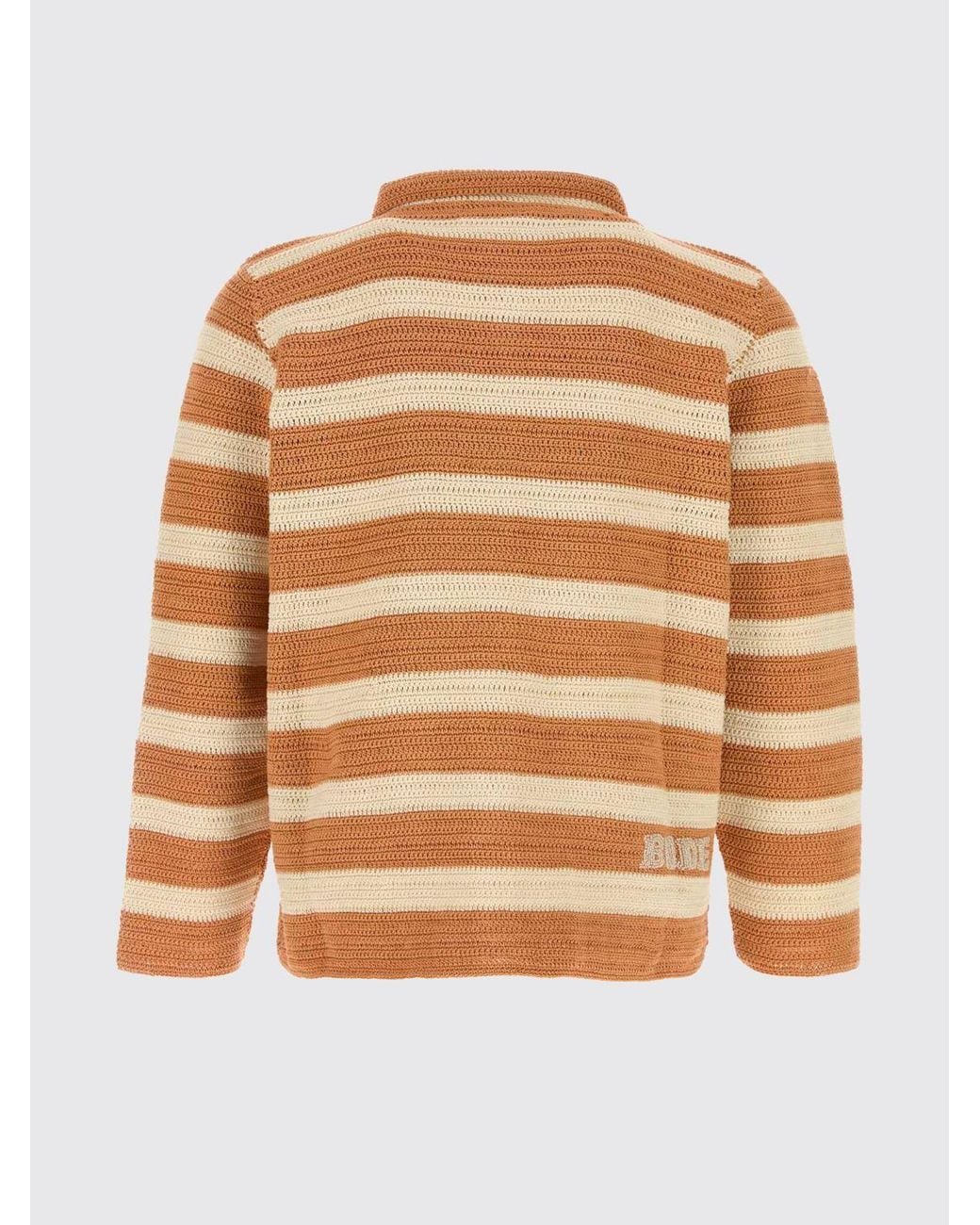 Bode Brown Long-Sleeved Striped Cotton Shirt-Style Cardigan With Classic Collar for men