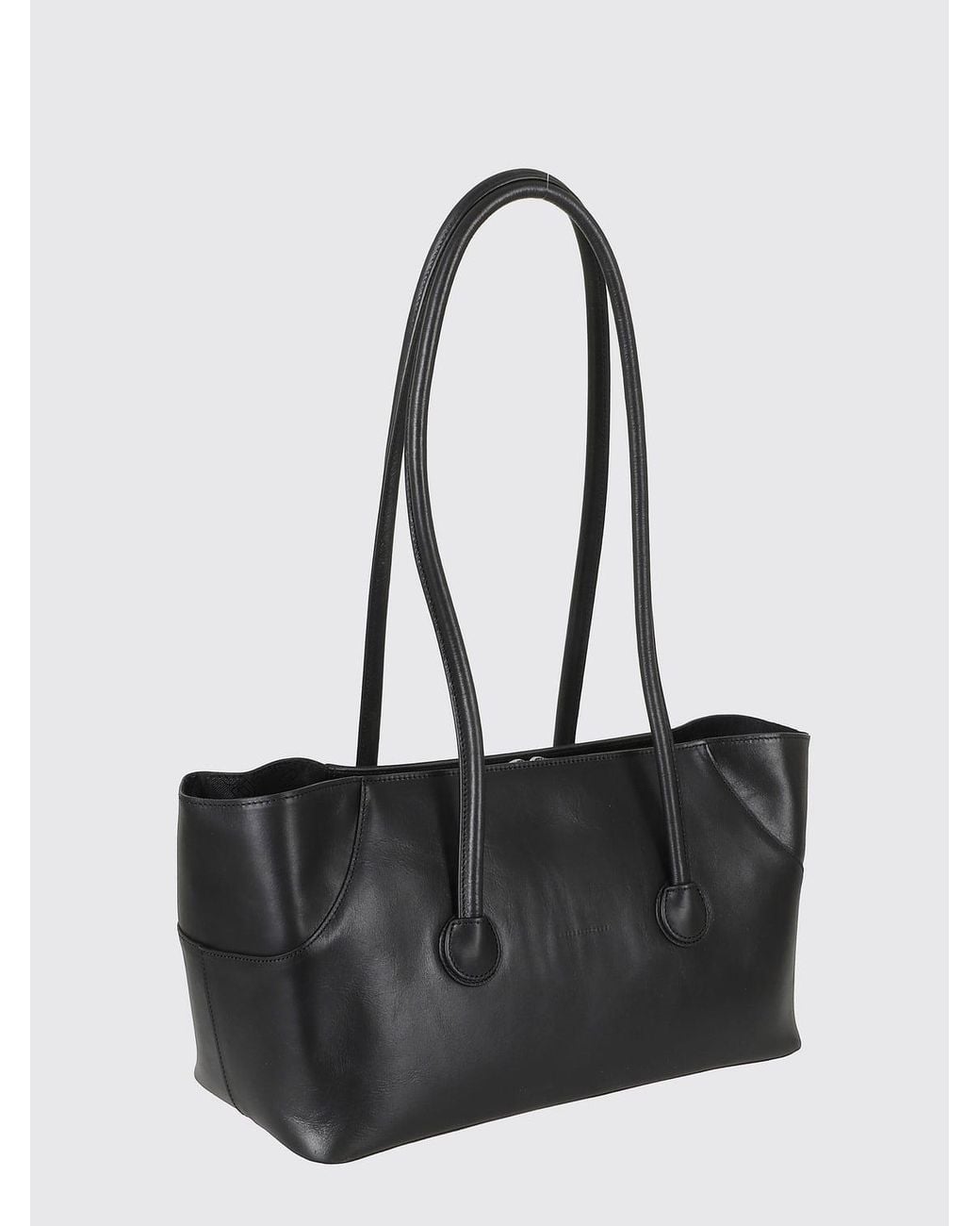 MARGE SHERWOOD Black Boat Leather Shoulder Bag With Double Handle And Embossed Logo