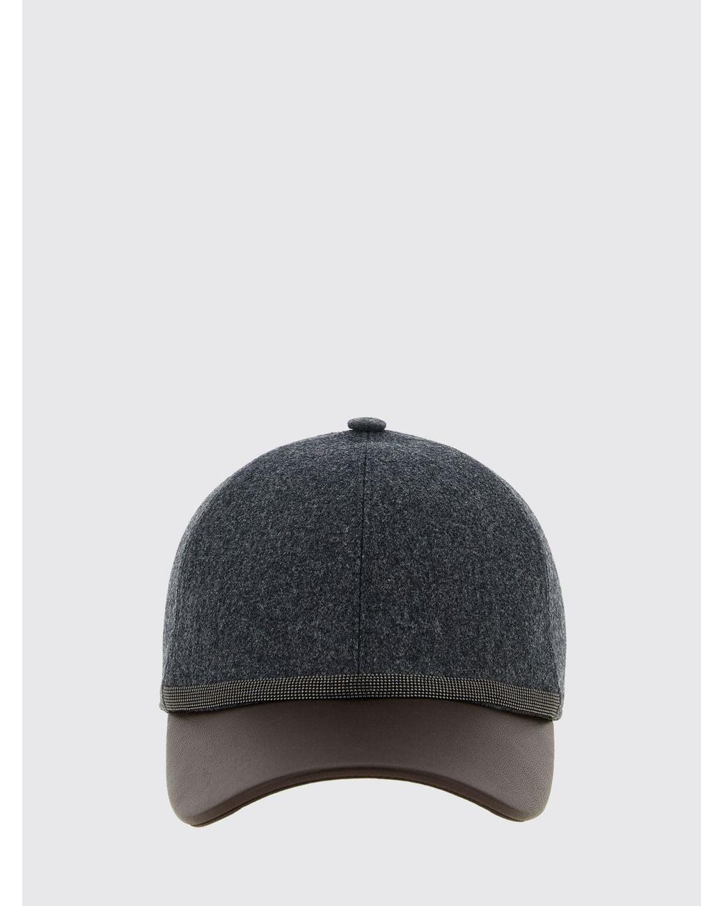 Brunello Cucinelli Black Virgin Wool Baseball Cap With Embroidery And Monili