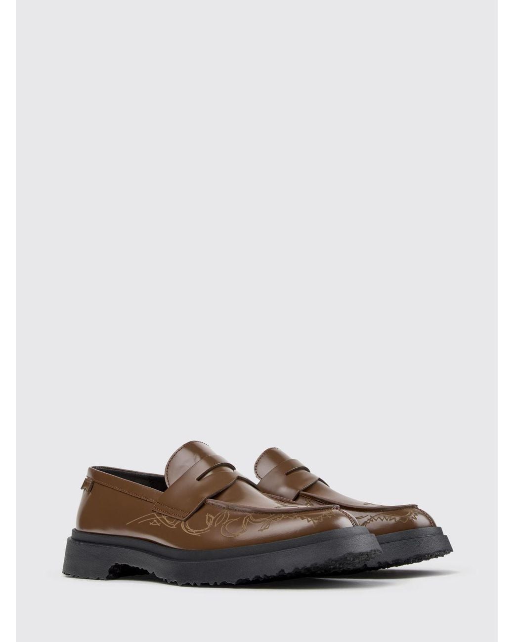 Camper Brown Walden Graphic Print Smooth Leather Loafers With Strap for men