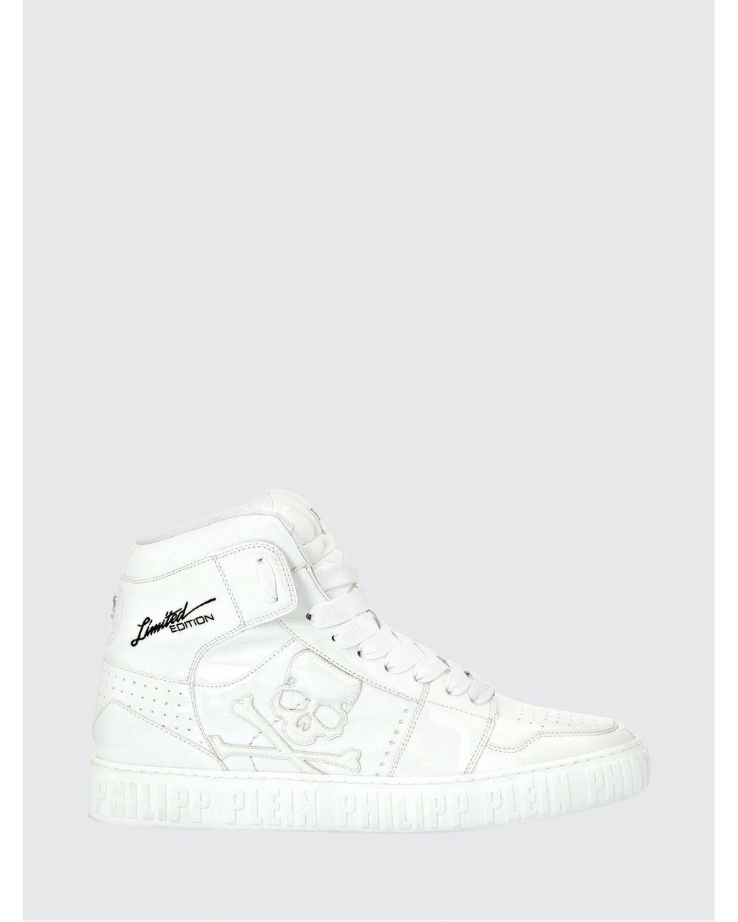 Philipp Plein White Super Street Skull Bones High-Top Leather Sneakers With Skull for men
