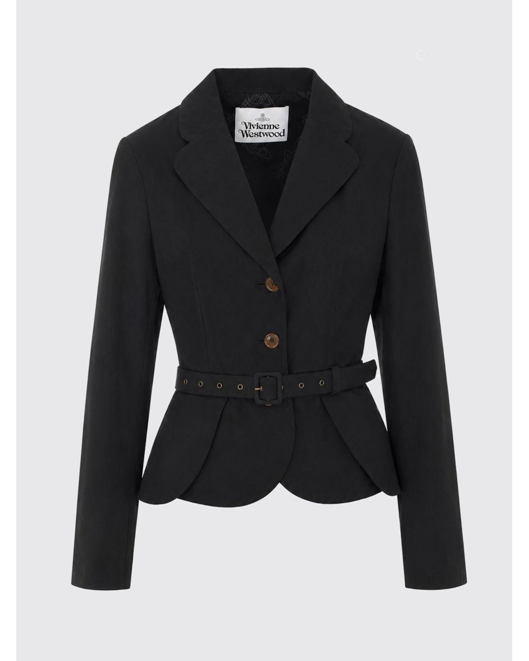 Vivienne Westwood Black Cropped Slim Fit Cotton Blazer With A Waist Belt