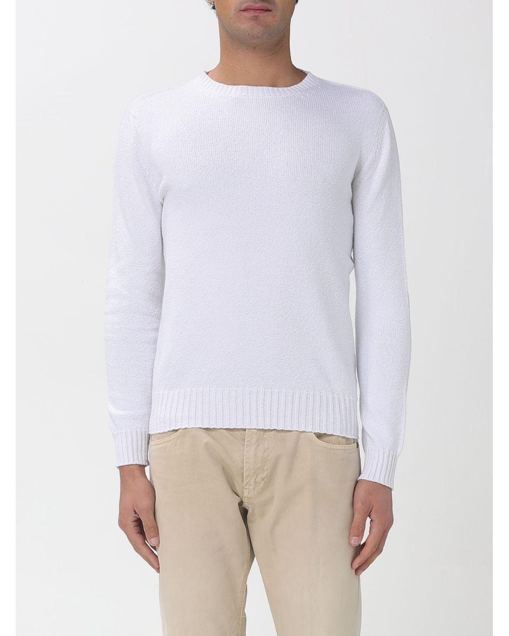 Drumohr White Cotton Crewneck Sweater for men