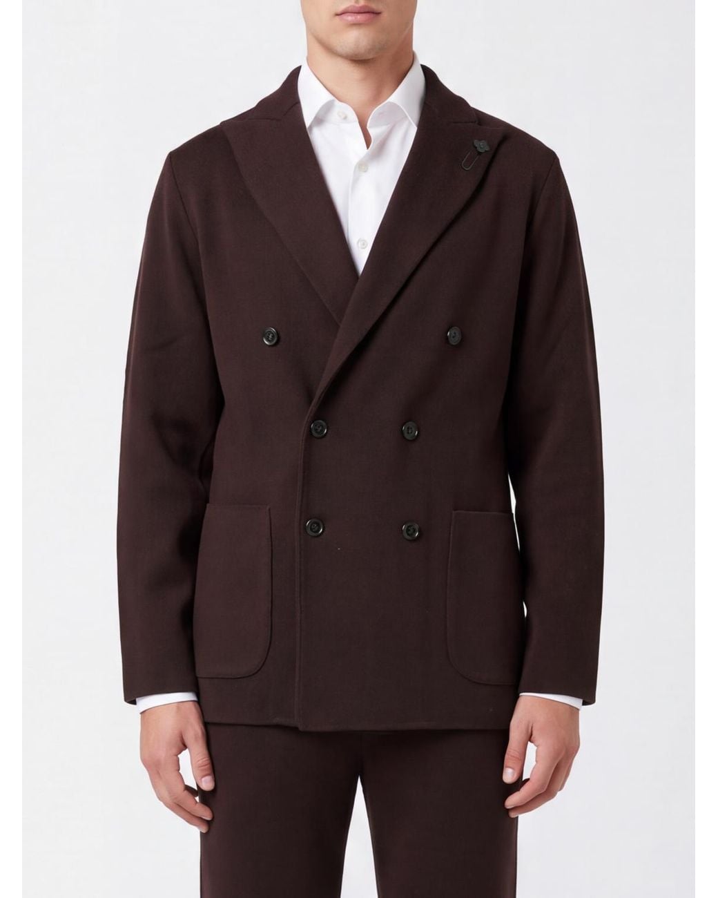 Lardini Brown Double-Breasted Virgin Wool Blazer With Peak Lapels for men
