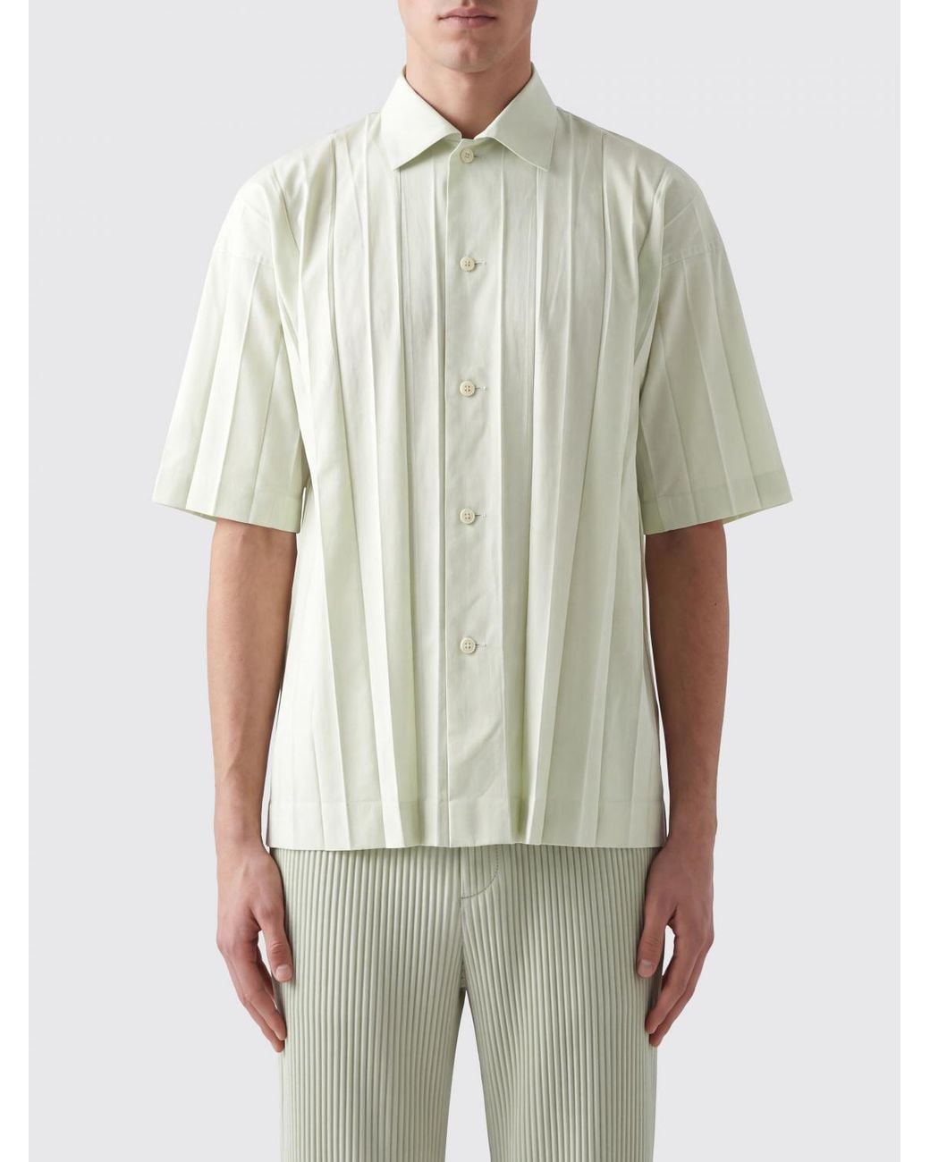 Homme Plissé Issey Miyake Green Homme Plissé Issey Miyake Pleated Crêpe Short-Sleeve Bowling Shirt for men