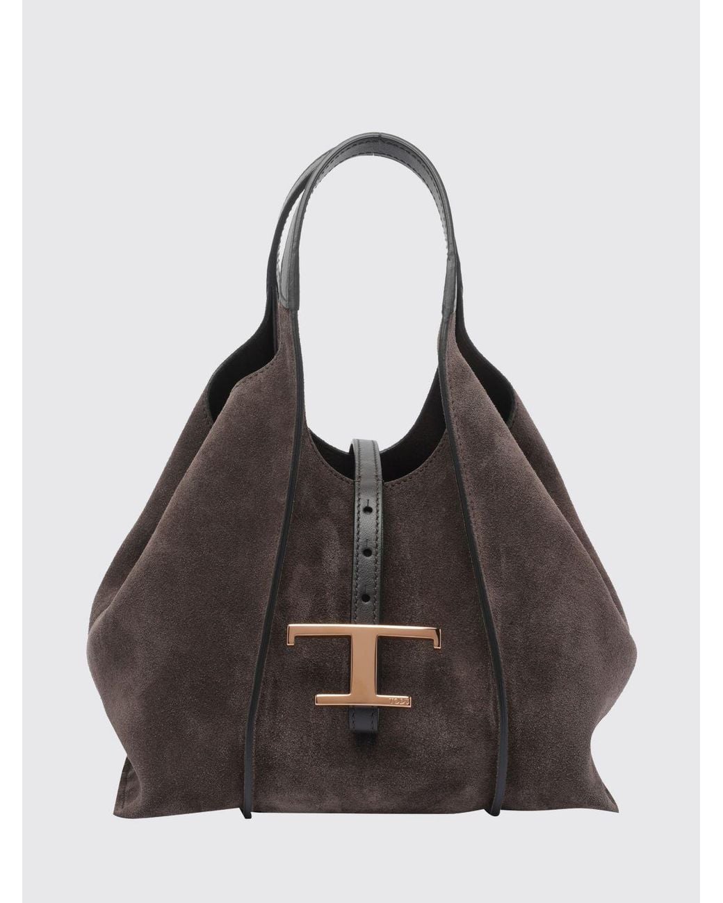 Tod's Black T Timeless Suede Shoulder Bag With Metallic Logo