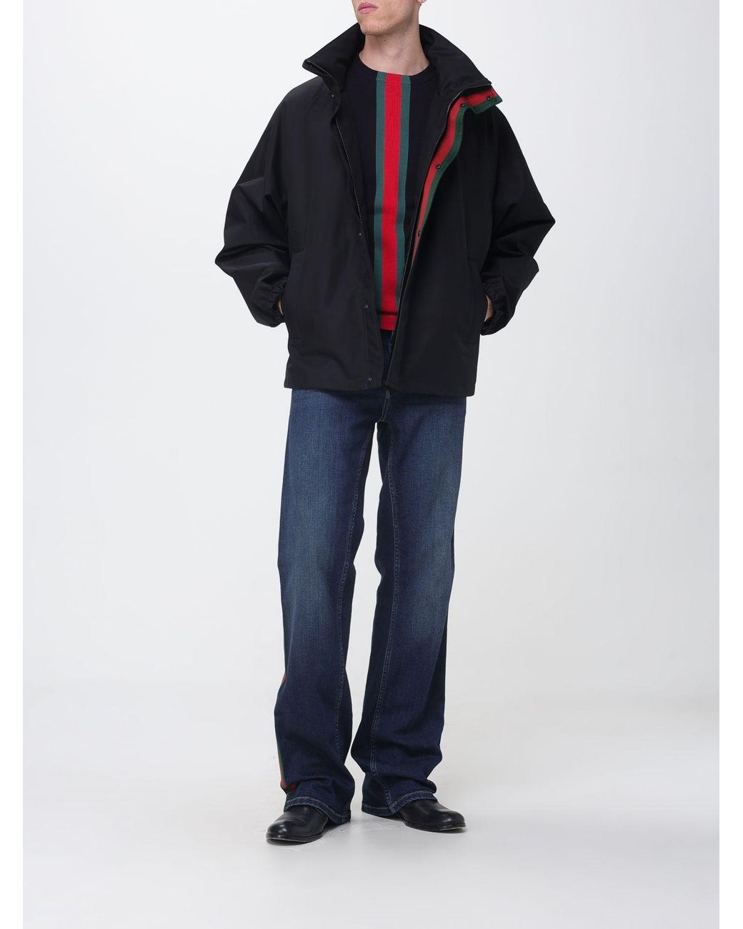 Gucci Blue Striped Cotton Crew-Neck Jumper With Web Detail for men