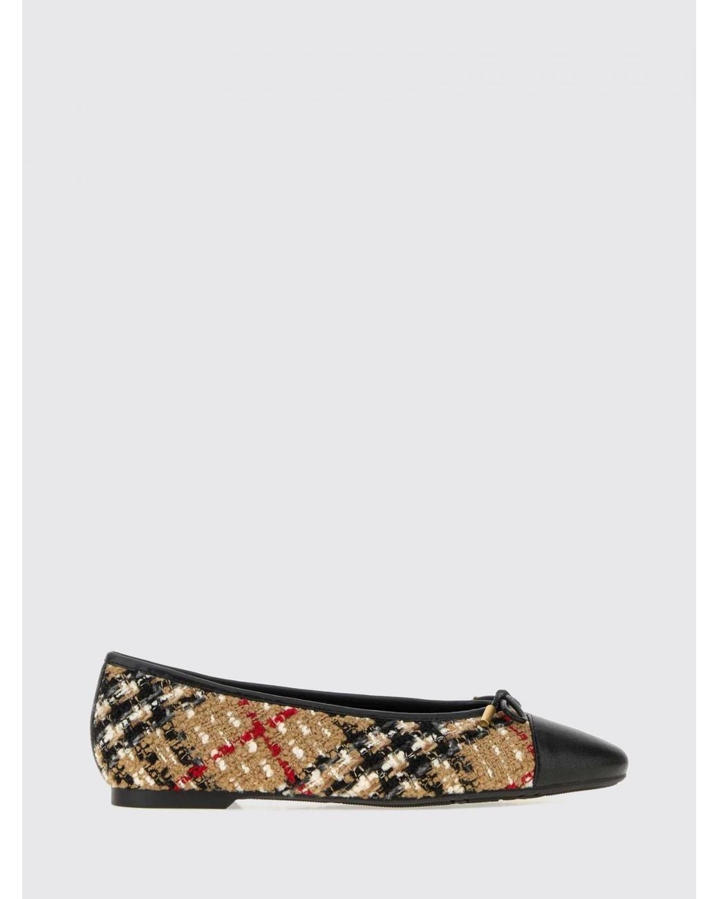 Burberry White Round-Toe Vintage Check Tweed Ballet Flats With Bow Detail
