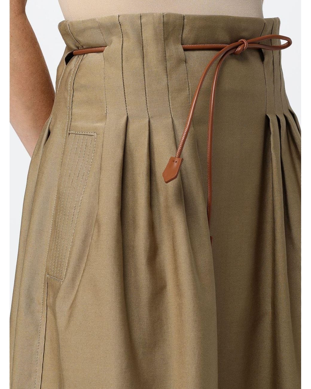 Max Mara Natural A-Line High-Waisted Midi Cotton Skirt With Drawstring